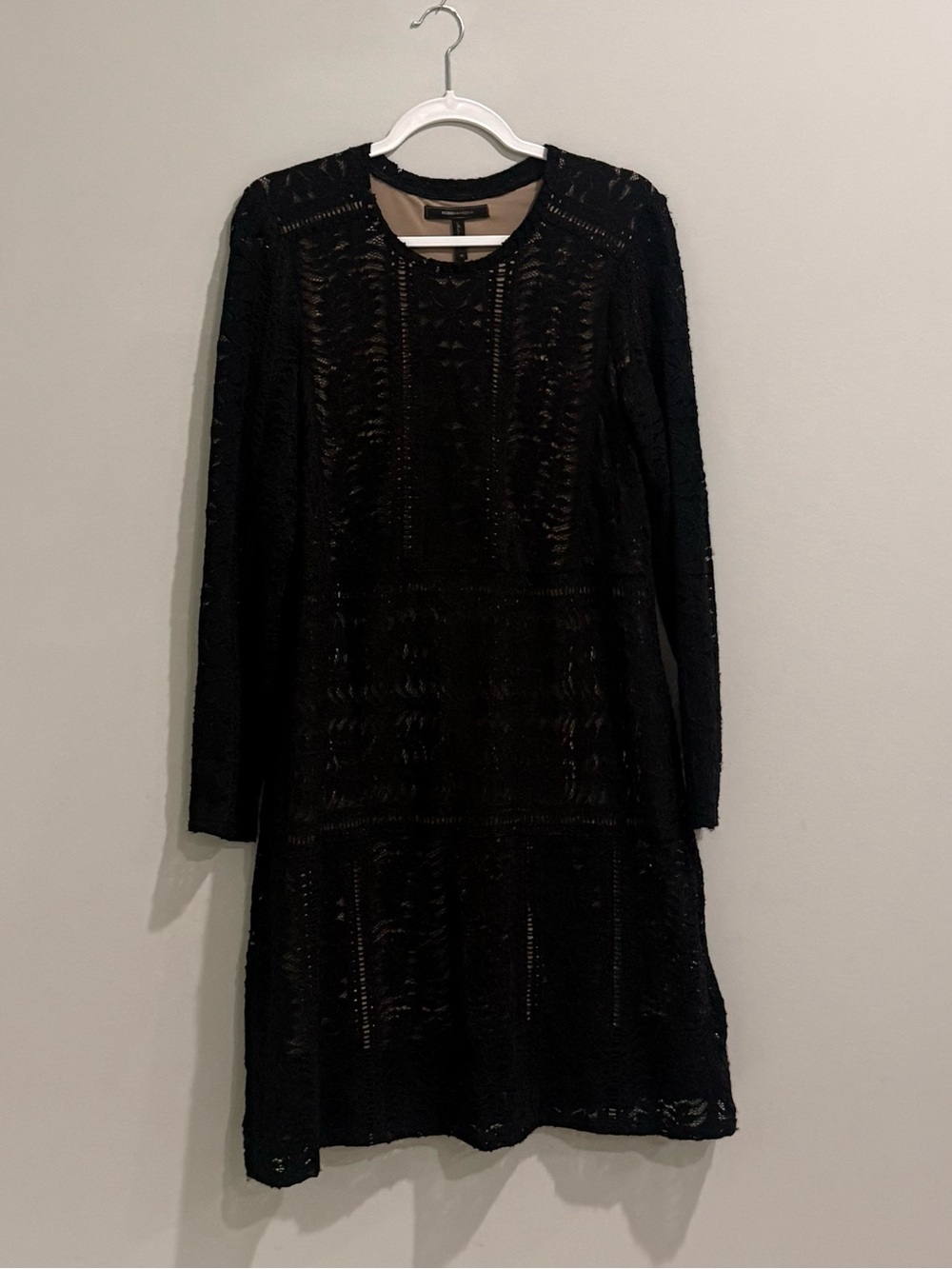 BCBGMaxAzria Black Long-Sleeve Lace A-Line Dress - lace - sz medium